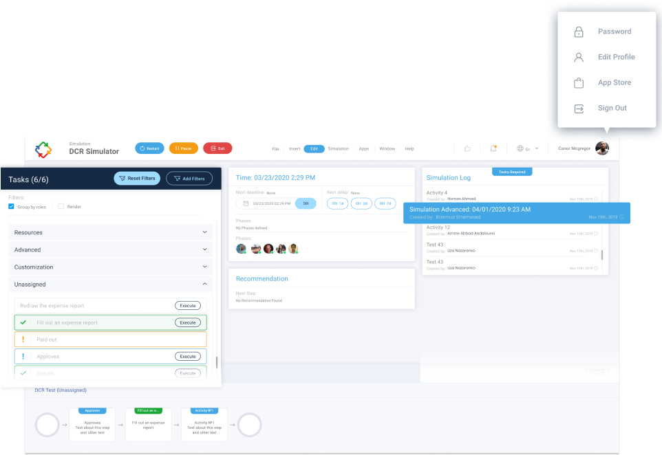 Task management in the application